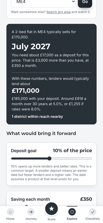 The When could I buy screen: a month and year with sliders for saving and deposit